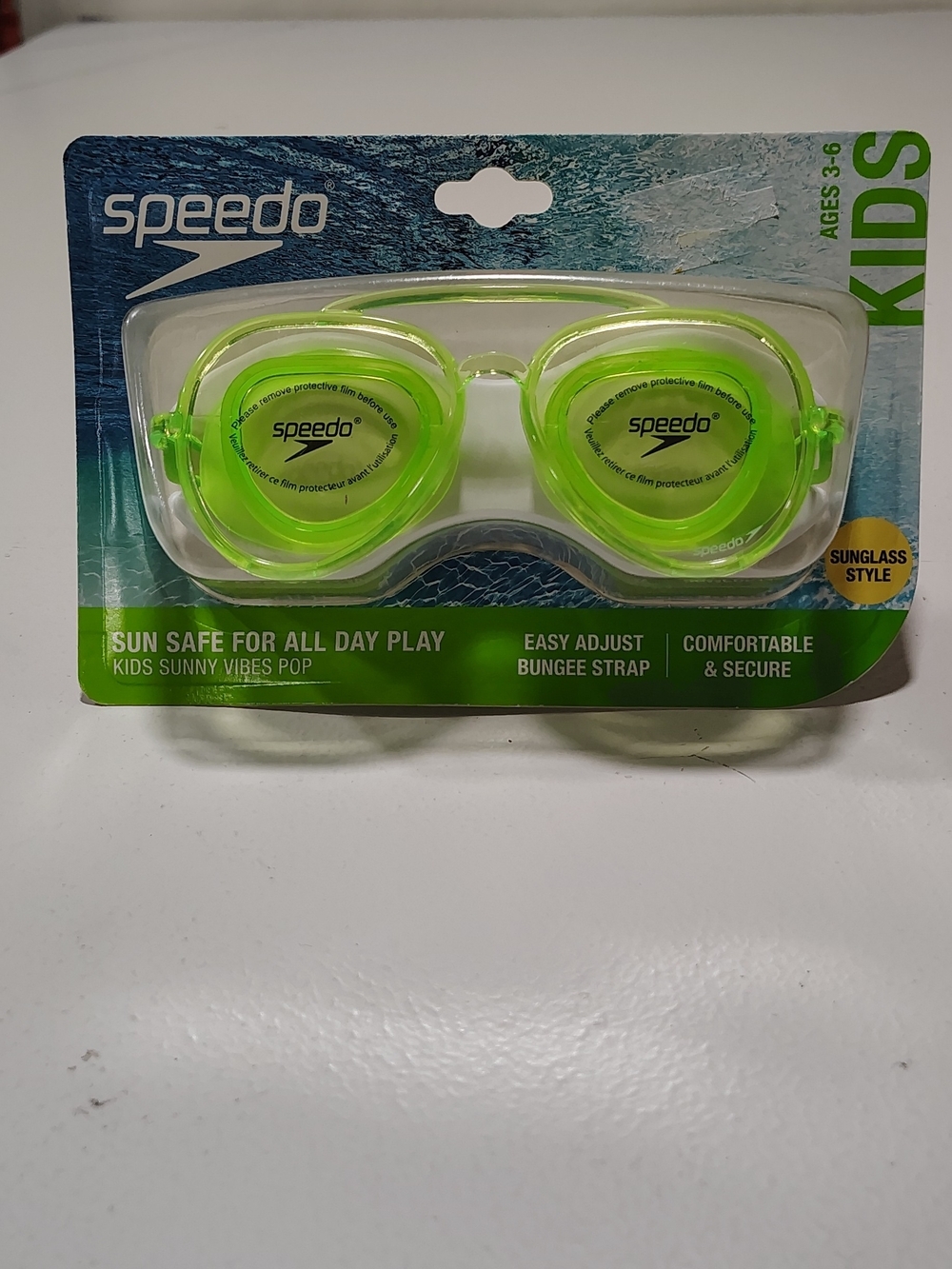 Speedo Kid's Sunny Vibes Pop Sunglass Style Green Glow Swim Goggles Ages 3-6